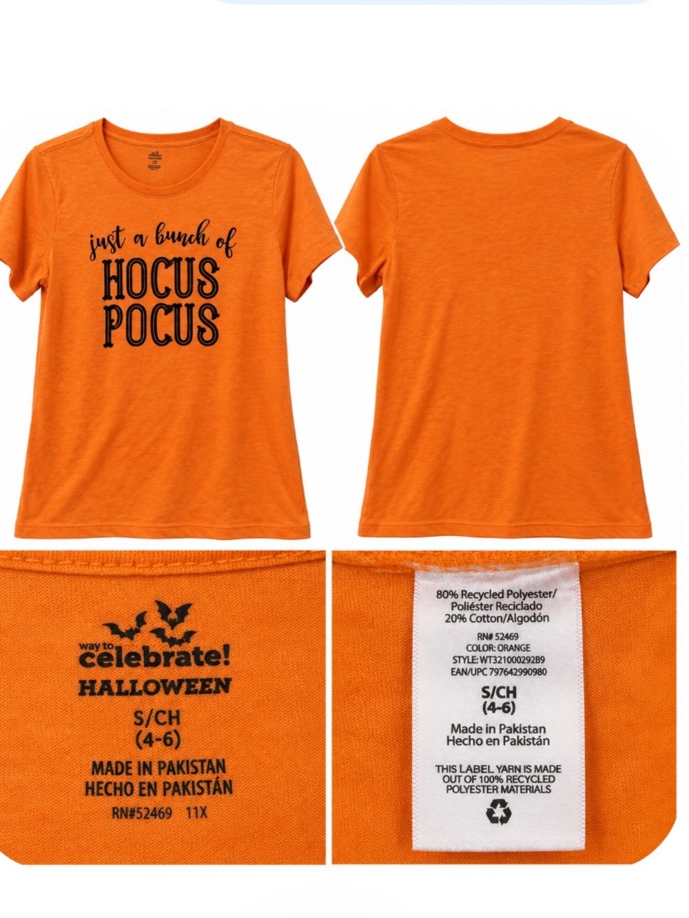 Halloween Hocus Pocus Orange Graphic T-Shirt Size S 4-6